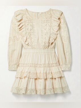 LoveShackFancy Santorini Mini Dress Small Cream Ivory Lace Ruffle Cottagecore